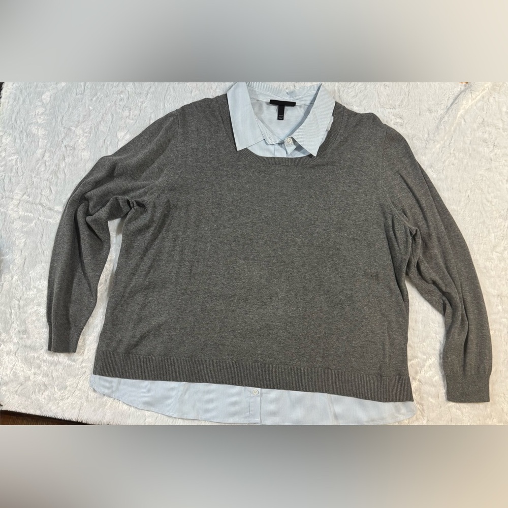 Lane Bryant Light Blue and White Striped Shirt